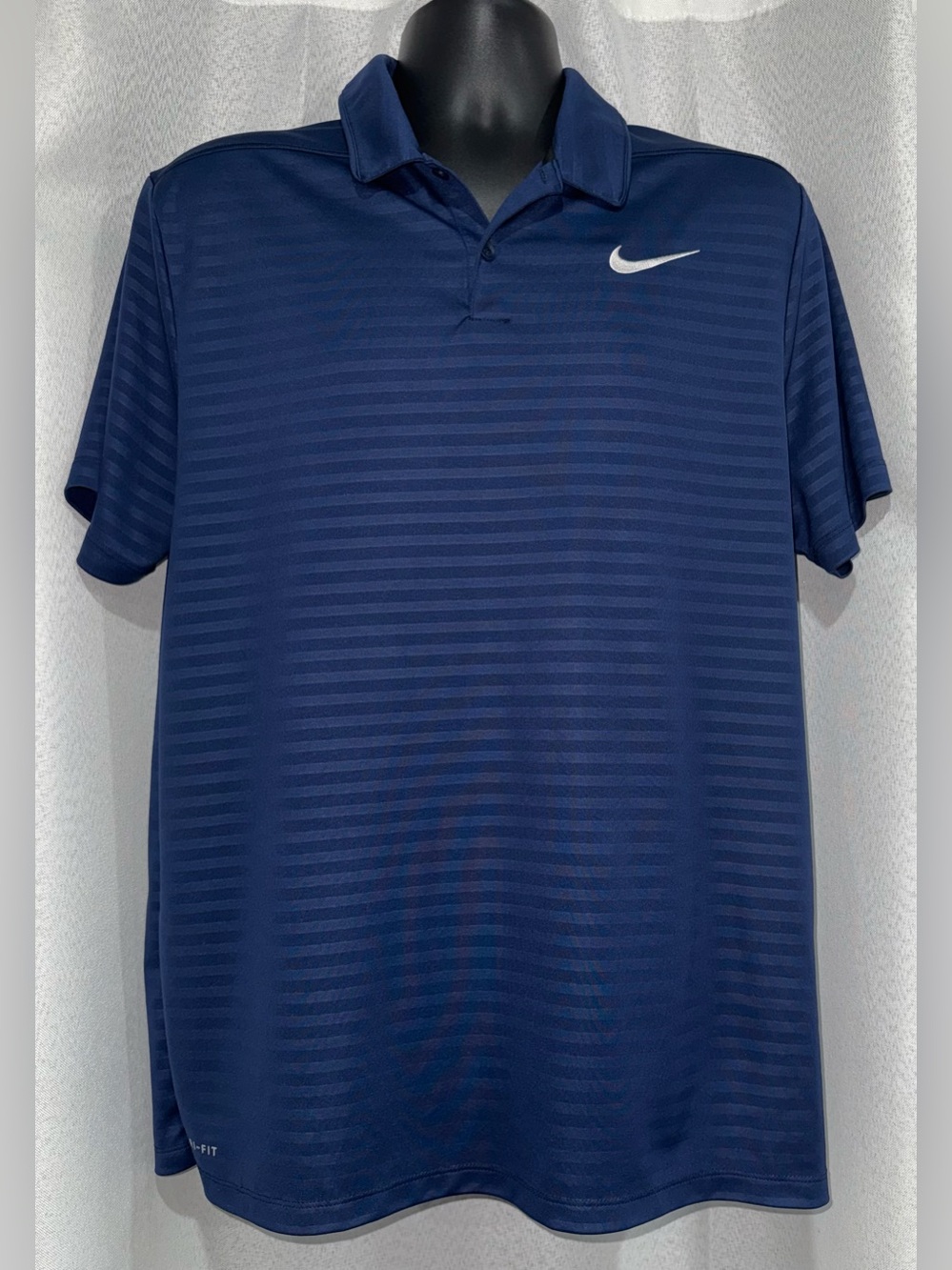 Nike Dri-FIT Navy Blue Striped Golf Polo Shirt Men's Size L Large